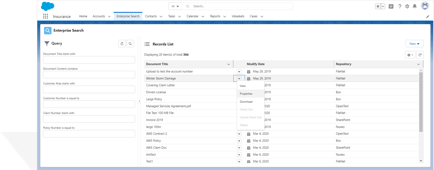 Search for Salesforce documents with Intellective Unity